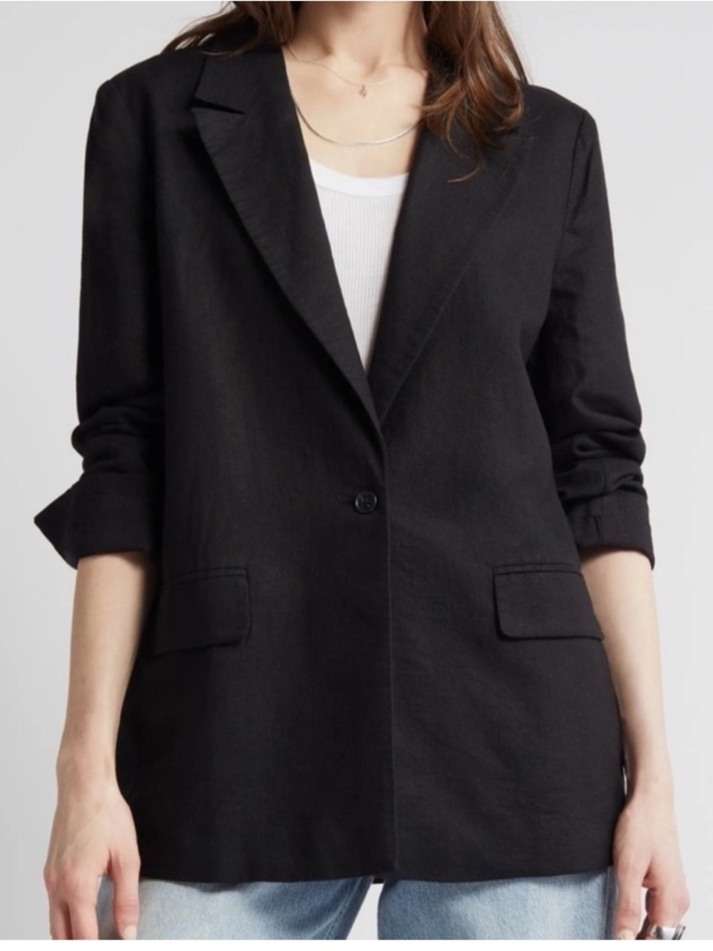 TREASURE & BOND Black Linen Viscose Blend Blazer Jacket Women's Size M‎